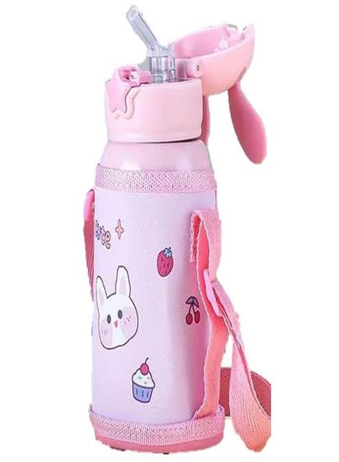 CherryBox Cartoon - Sipper Water Bottle with Straw & Cover for Children - Stainless Steel Flask School Kids 500 ML (Pink) - Image 3